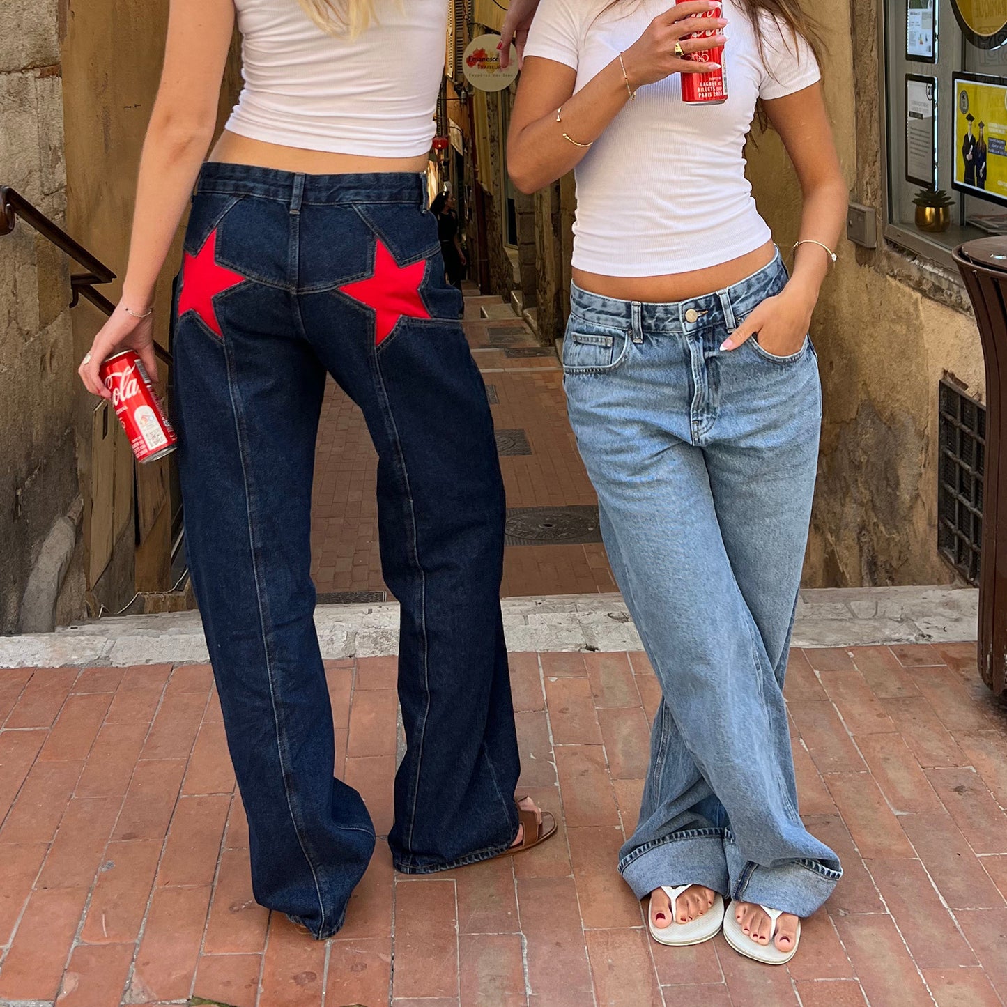 Jean bootcut rétro à patchwork étoilé