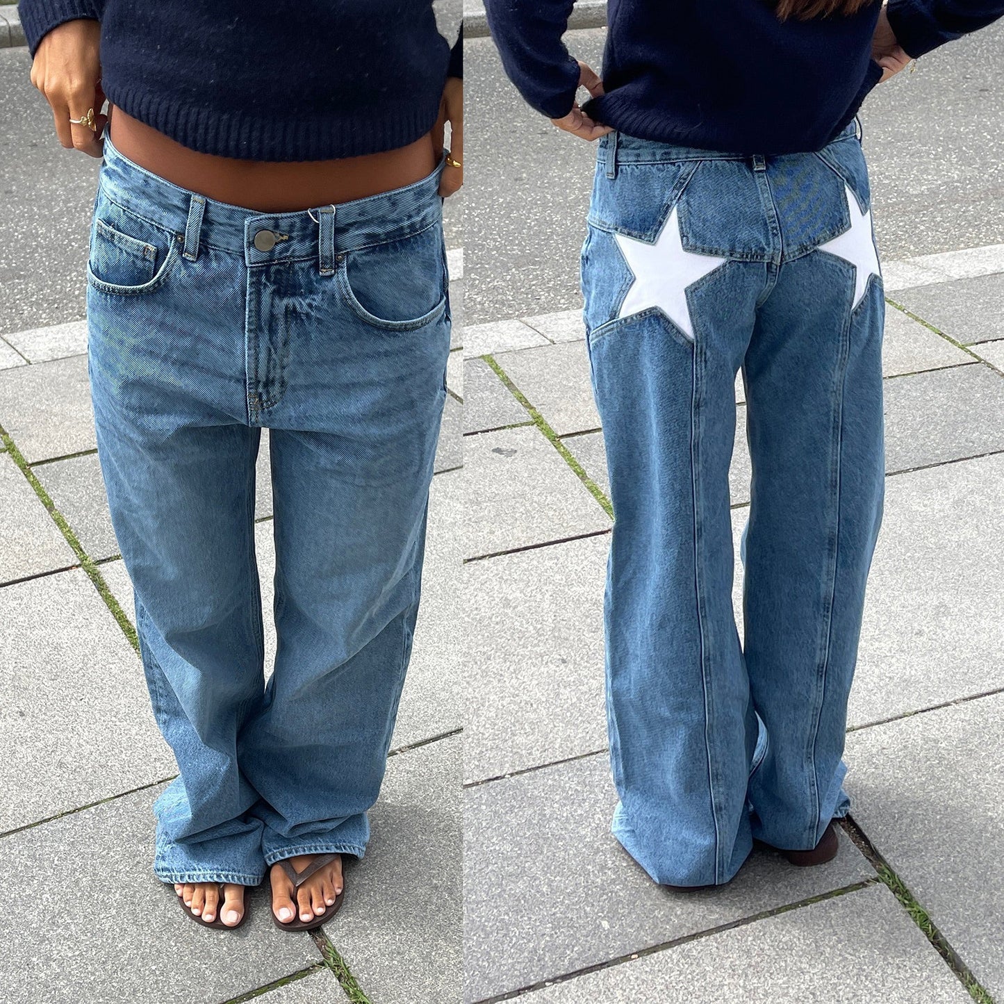 Jean bootcut rétro à patchwork étoilé