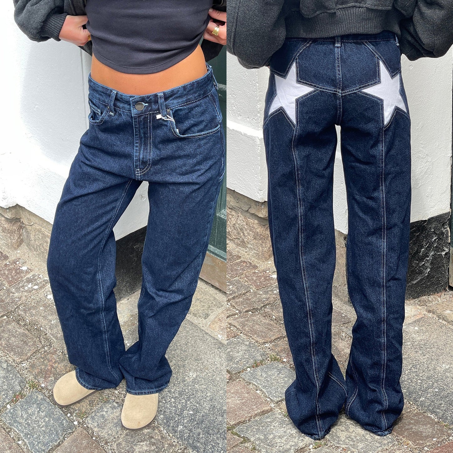Jean bootcut rétro à patchwork étoilé