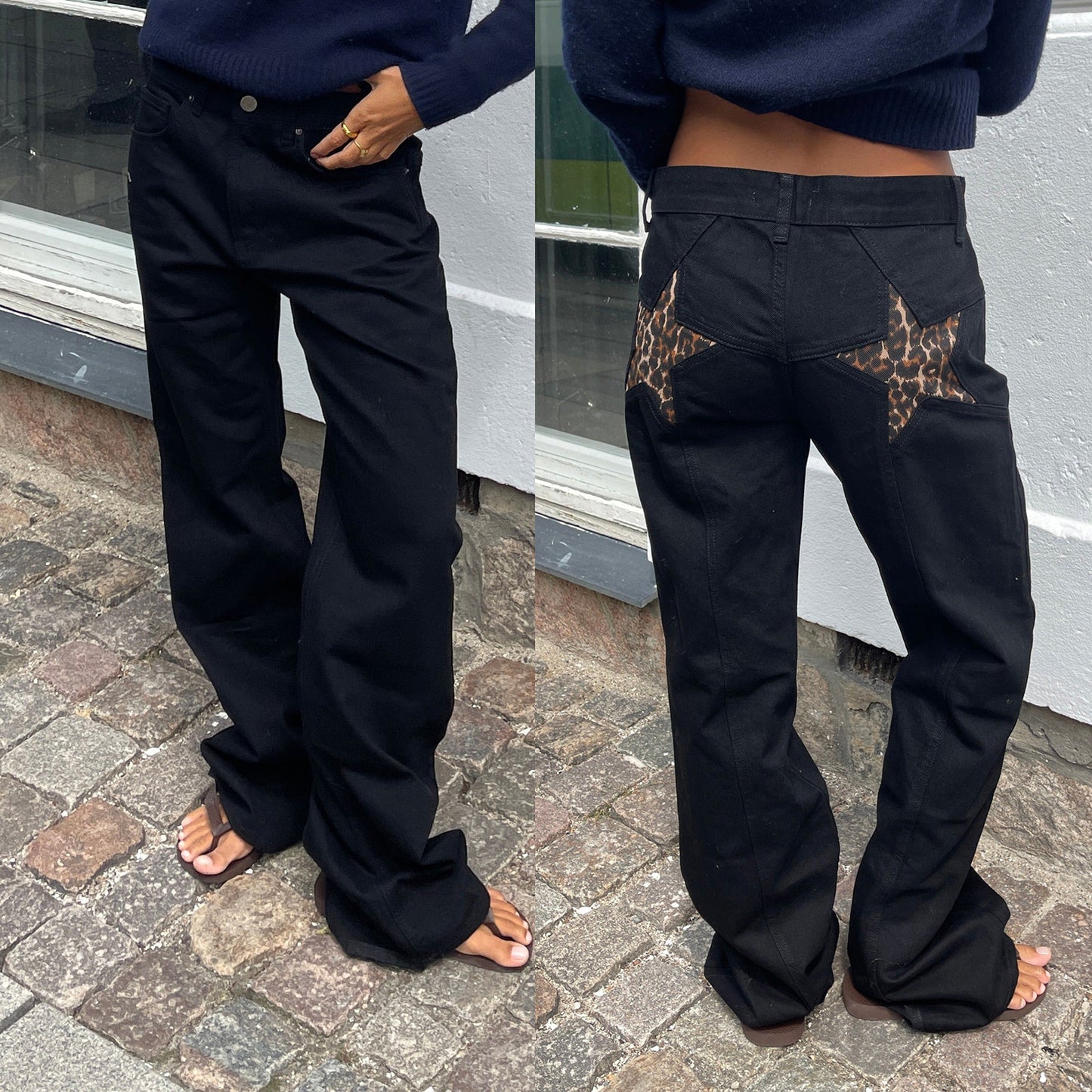 Jean bootcut rétro à patchwork étoilé