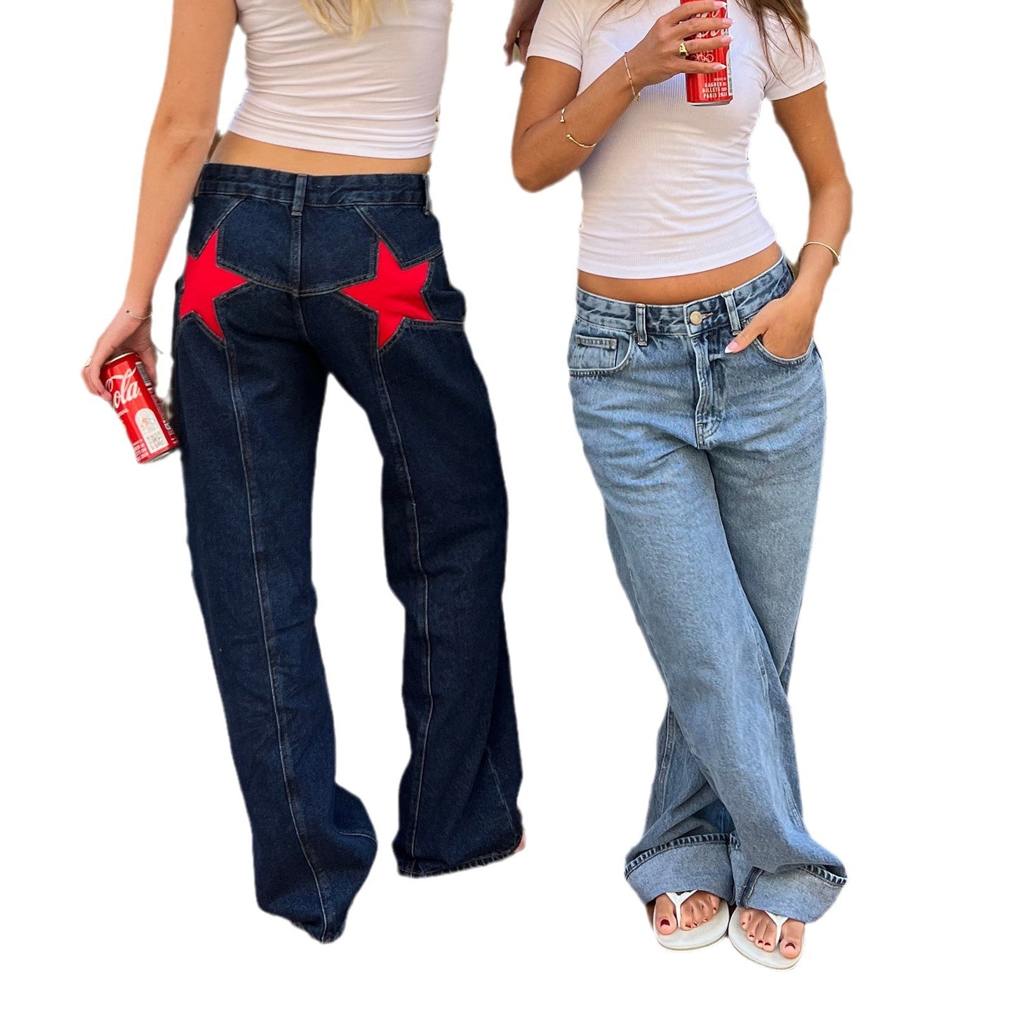 Jean bootcut rétro à patchwork étoilé
