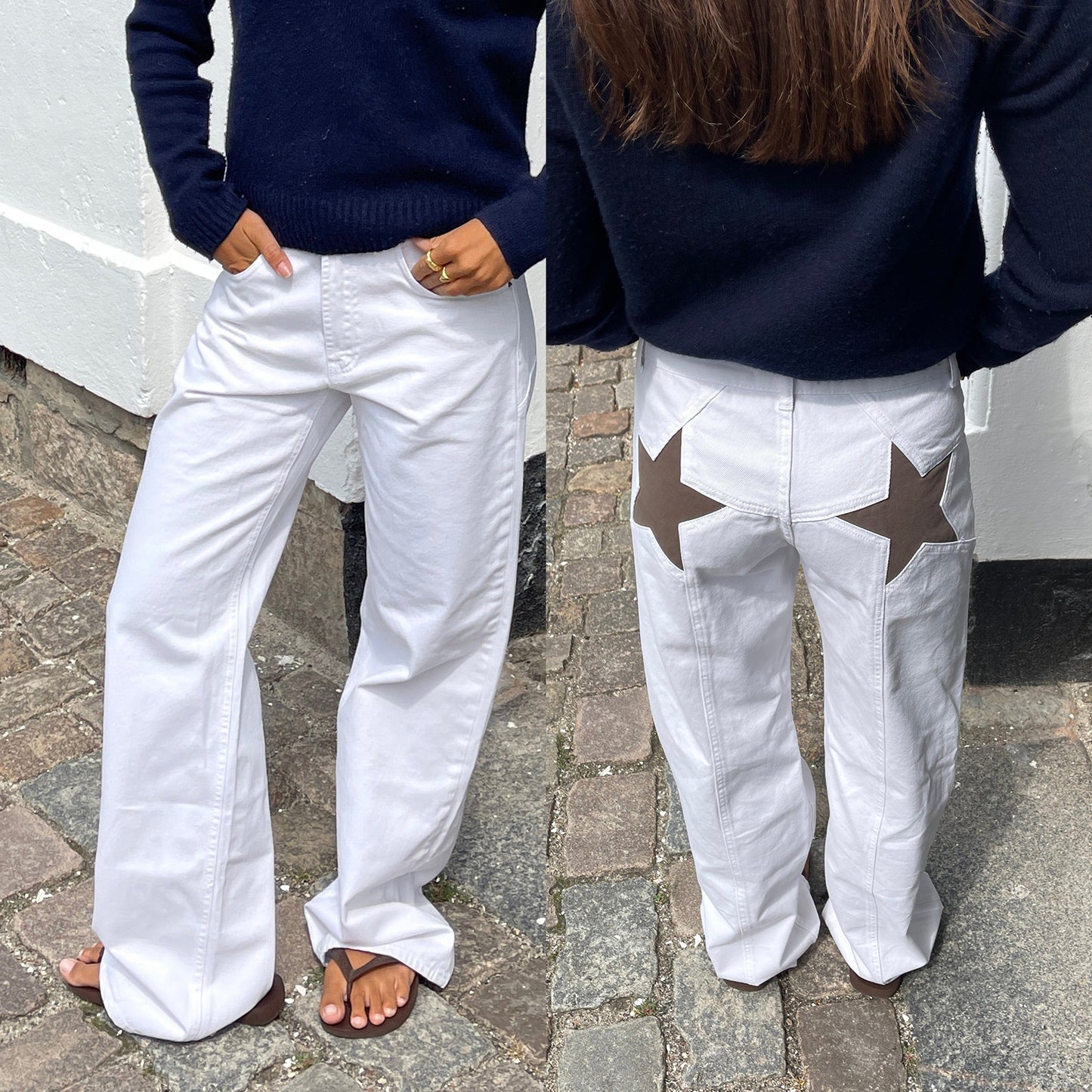 Jean bootcut rétro à patchwork étoilé