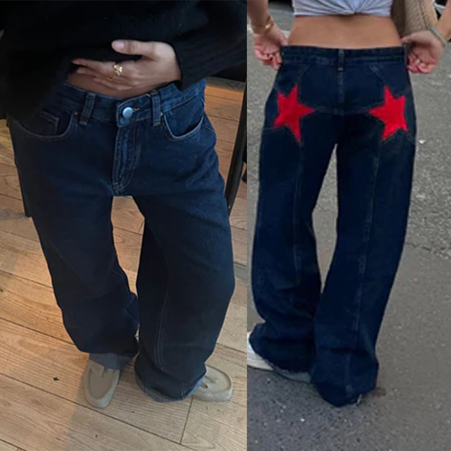 Jean bootcut rétro à patchwork étoilé