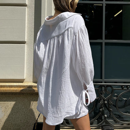 Ensemble deux pièces chemise et short froissés en coton