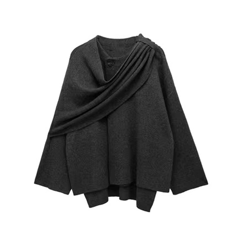 Cardigan tricoté uni avec écharpe asymétrique